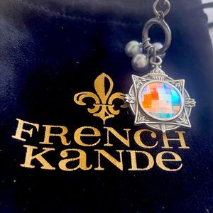 French Kande silver bracelet, 3 pearls, gem cut crystal pendant. Rare. NWT.